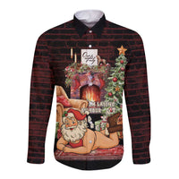 Funny Christmas Long Sleeve Button Shirt Naughty Santa Im Laying On Your Present - Wonder Print Shop