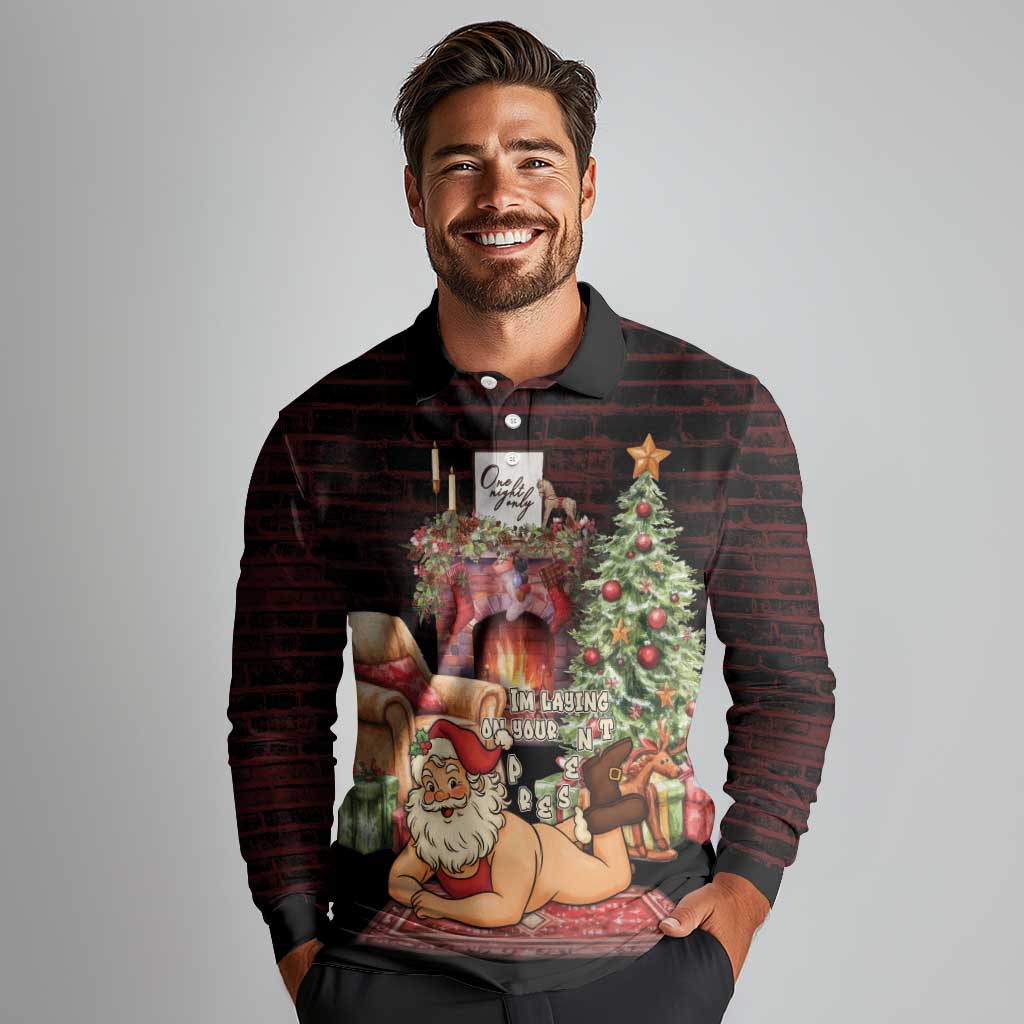 Funny Christmas Long Sleeve Polo Shirt Naughty Santa Im Laying On Your Present - Wonder Print Shop