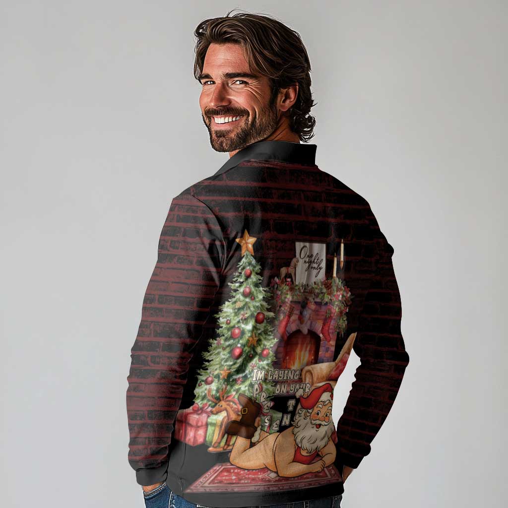 Funny Christmas Long Sleeve Polo Shirt Naughty Santa Im Laying On Your Present - Wonder Print Shop