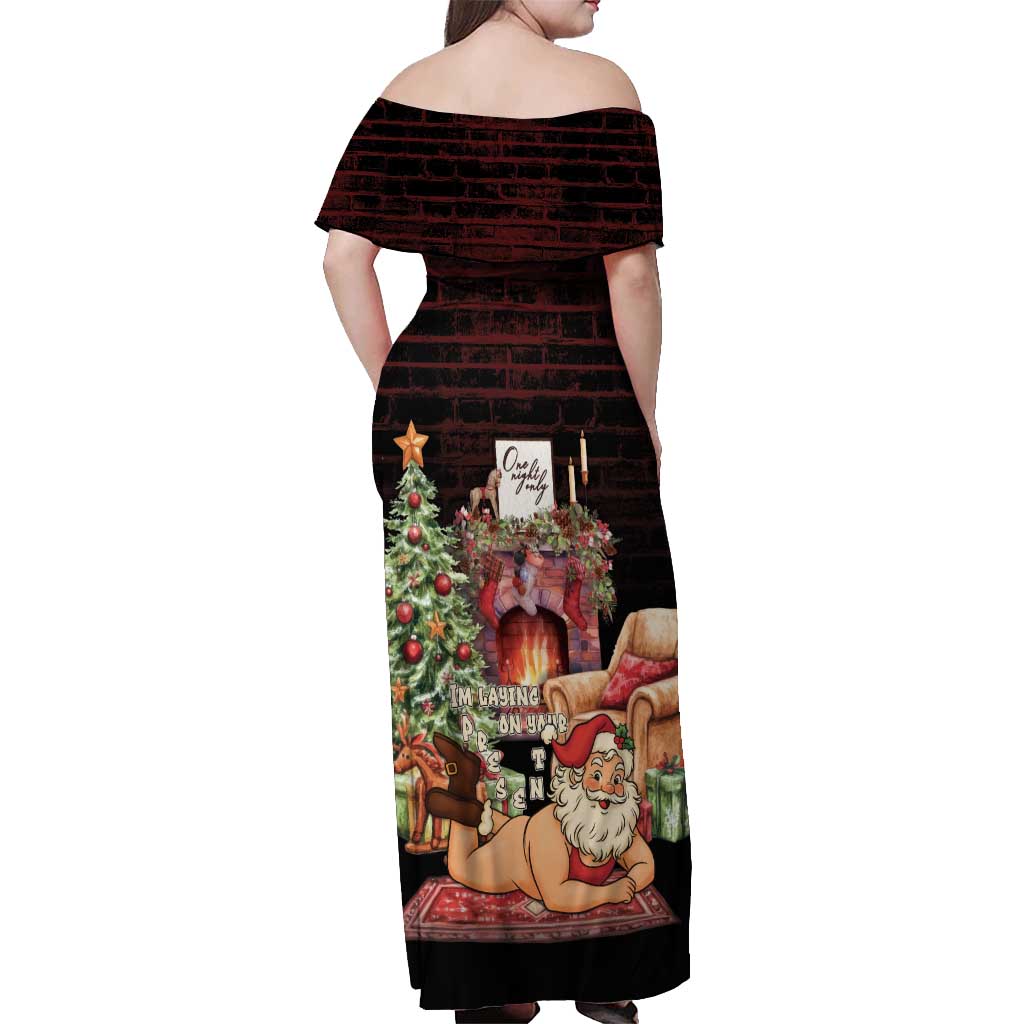 Funny Christmas Off Shoulder Maxi Dress Naughty Santa Im Laying On Your Present - Wonder Print Shop