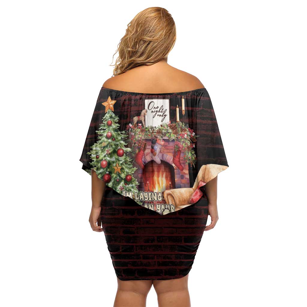 Funny Christmas Off Shoulder Short Dress Naughty Santa Im Laying On Your Present - Wonder Print Shop