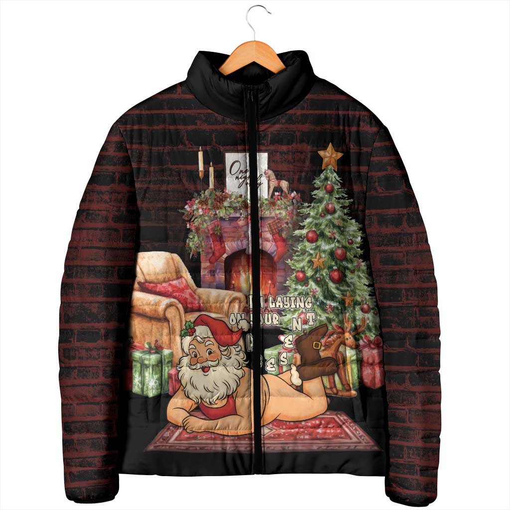 Funny Christmas Padded Jacket Naughty Santa Im Laying On Your Present - Wonder Print Shop