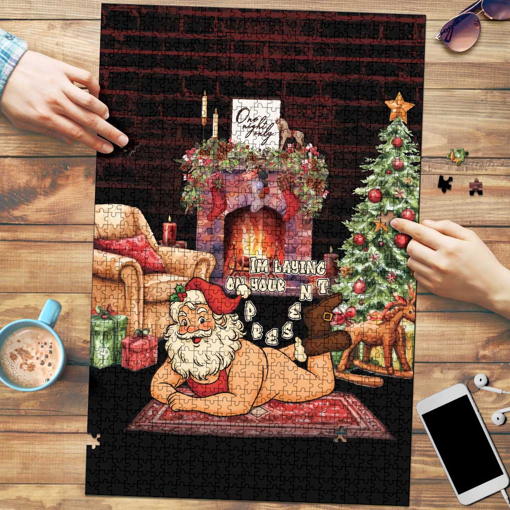 Funny Christmas Puzzle Naughty Santa Im Laying On Your Present - Wonder Print Shop