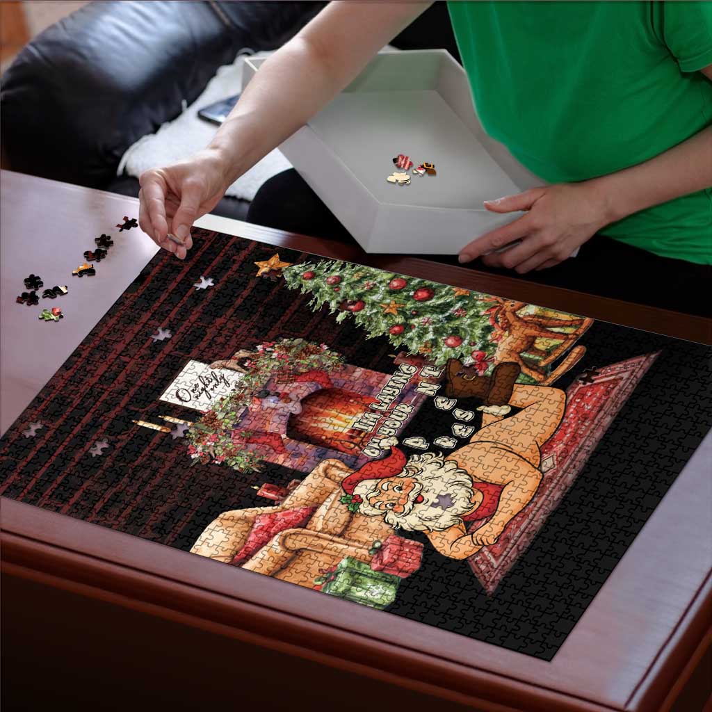 Funny Christmas Puzzle Naughty Santa Im Laying On Your Present - Wonder Print Shop