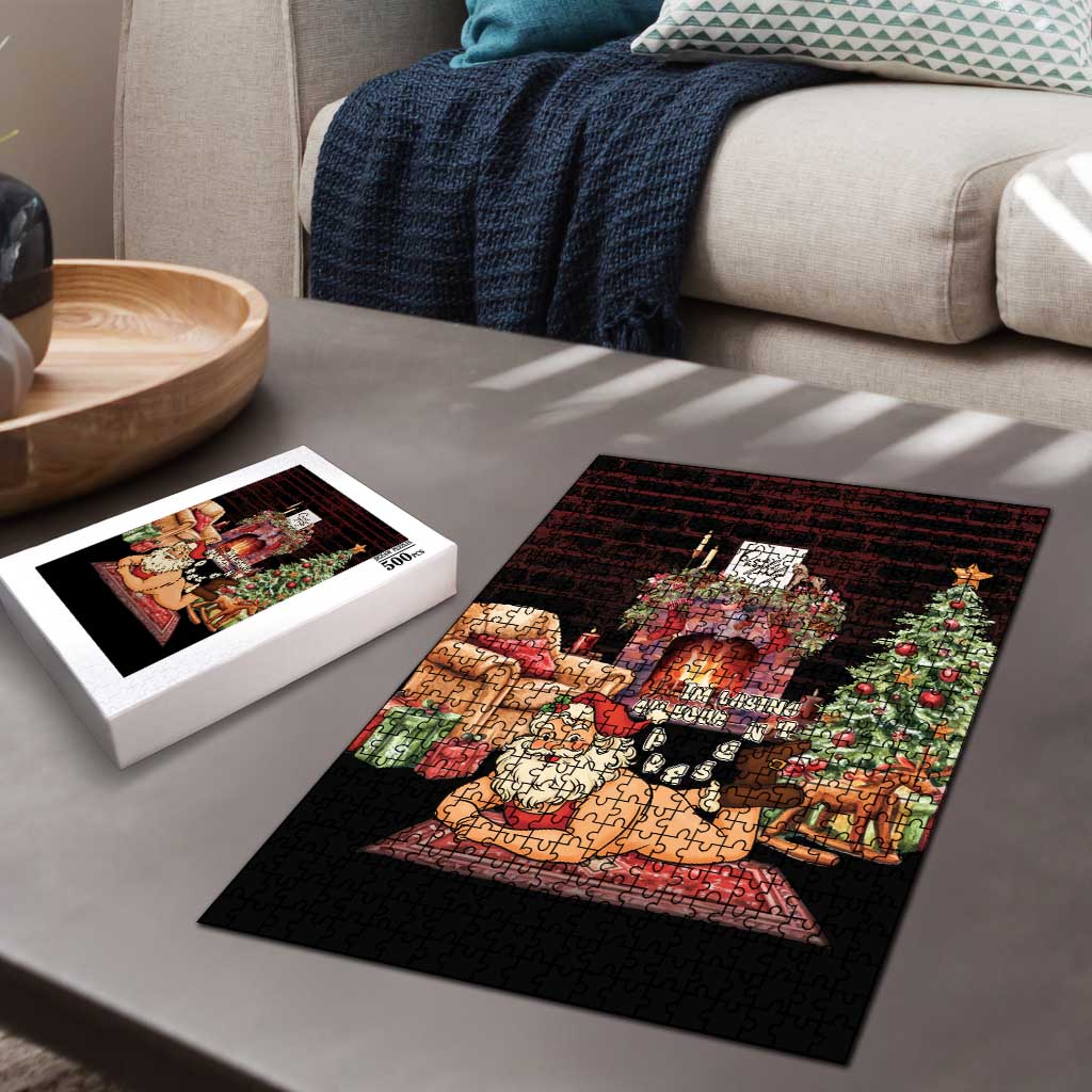 Funny Christmas Puzzle Naughty Santa Im Laying On Your Present - Wonder Print Shop
