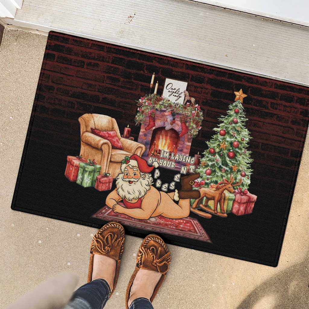 Funny Christmas Rubber Doormat Naughty Santa Im Laying On Your Present - Wonder Print Shop