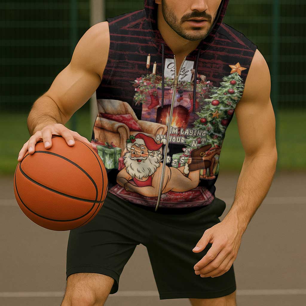 Funny Christmas Sleeveless Zip Hoodie Naughty Santa Im Laying On Your Present - Wonder Print Shop