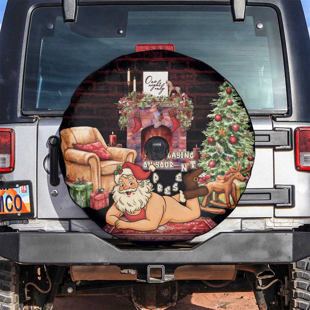 Funny Christmas Spare Tire Cover Naughty Santa Im Laying On Your Present - Wonder Print Shop