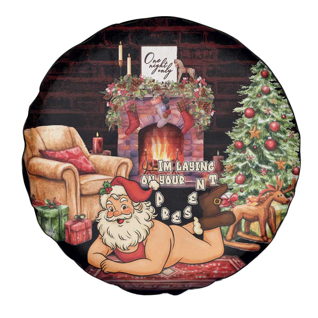 Funny Christmas Spare Tire Cover Naughty Santa Im Laying On Your Present - Wonder Print Shop