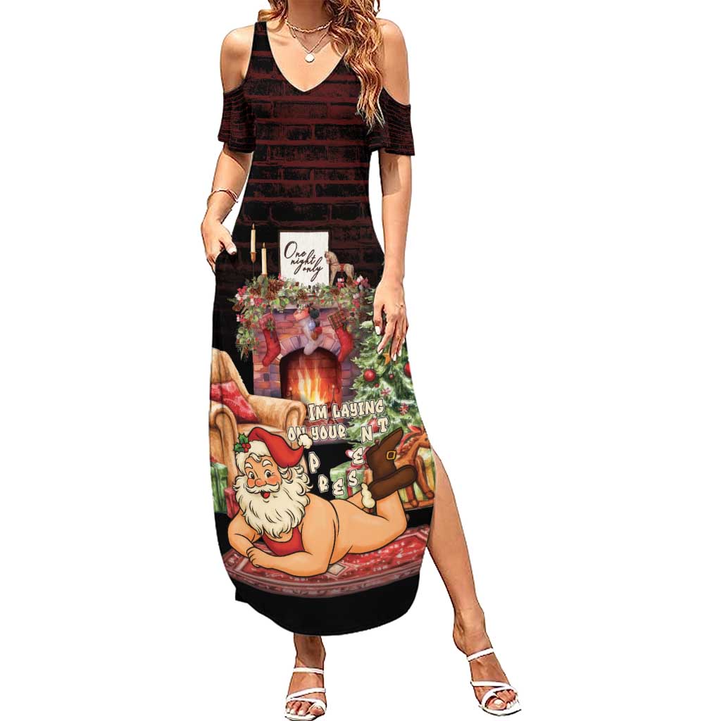 Funny Christmas Summer Maxi Dress Naughty Santa Im Laying On Your Present - Wonder Print Shop