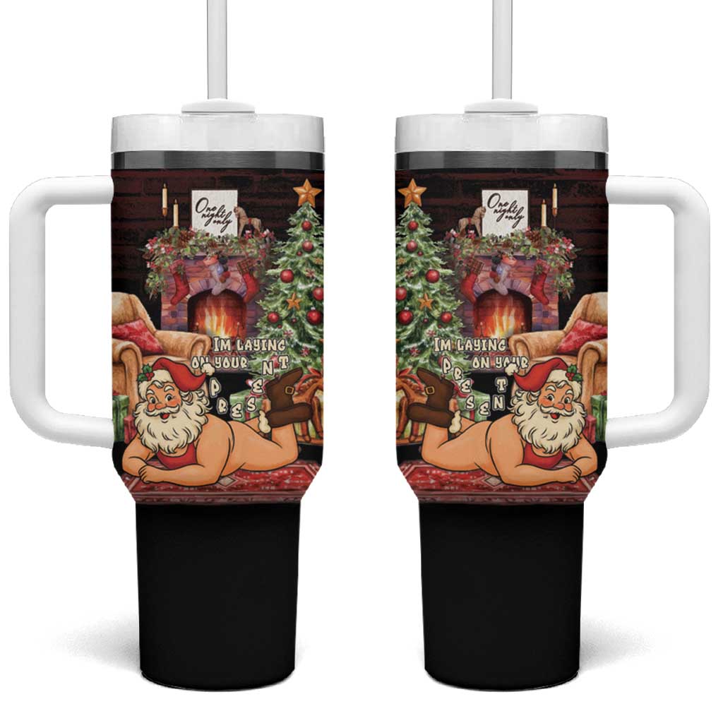 Funny Christmas Tumbler With Handle Naughty Santa Im Laying On Your Present - Wonder Print Shop