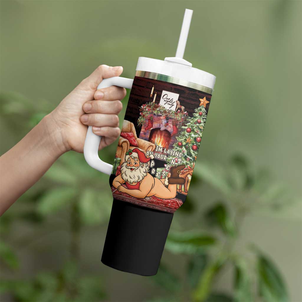 Funny Christmas Tumbler With Handle Naughty Santa Im Laying On Your Present - Wonder Print Shop