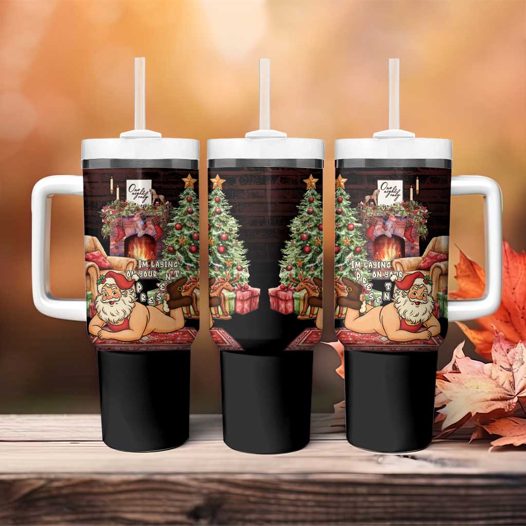 Funny Christmas Tumbler With Handle Naughty Santa Im Laying On Your Present - Wonder Print Shop