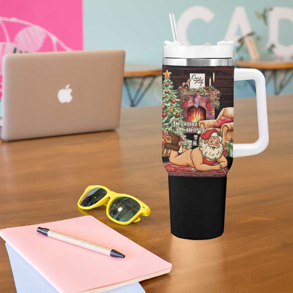 Funny Christmas Tumbler With Handle Naughty Santa Im Laying On Your Present - Wonder Print Shop