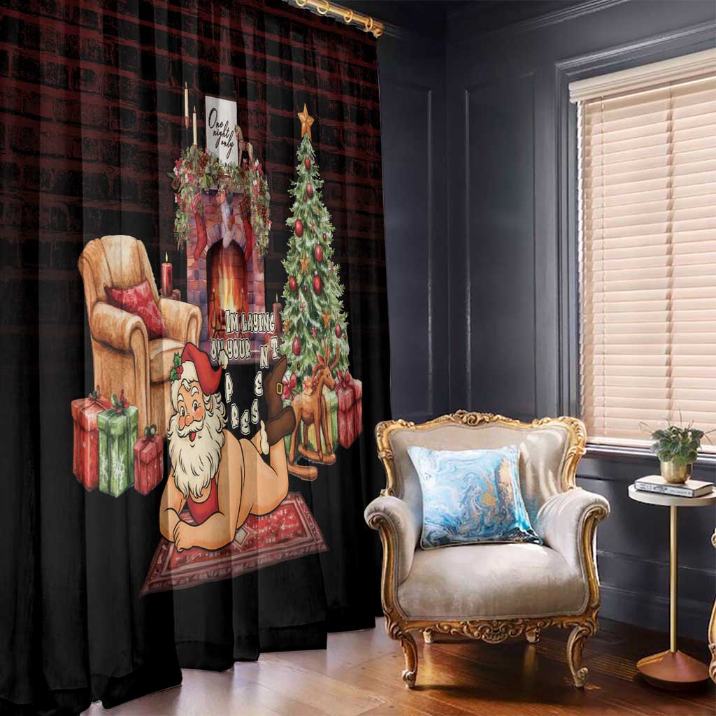Funny Christmas Window Curtain Naughty Santa Im Laying On Your Present - Wonder Print Shop