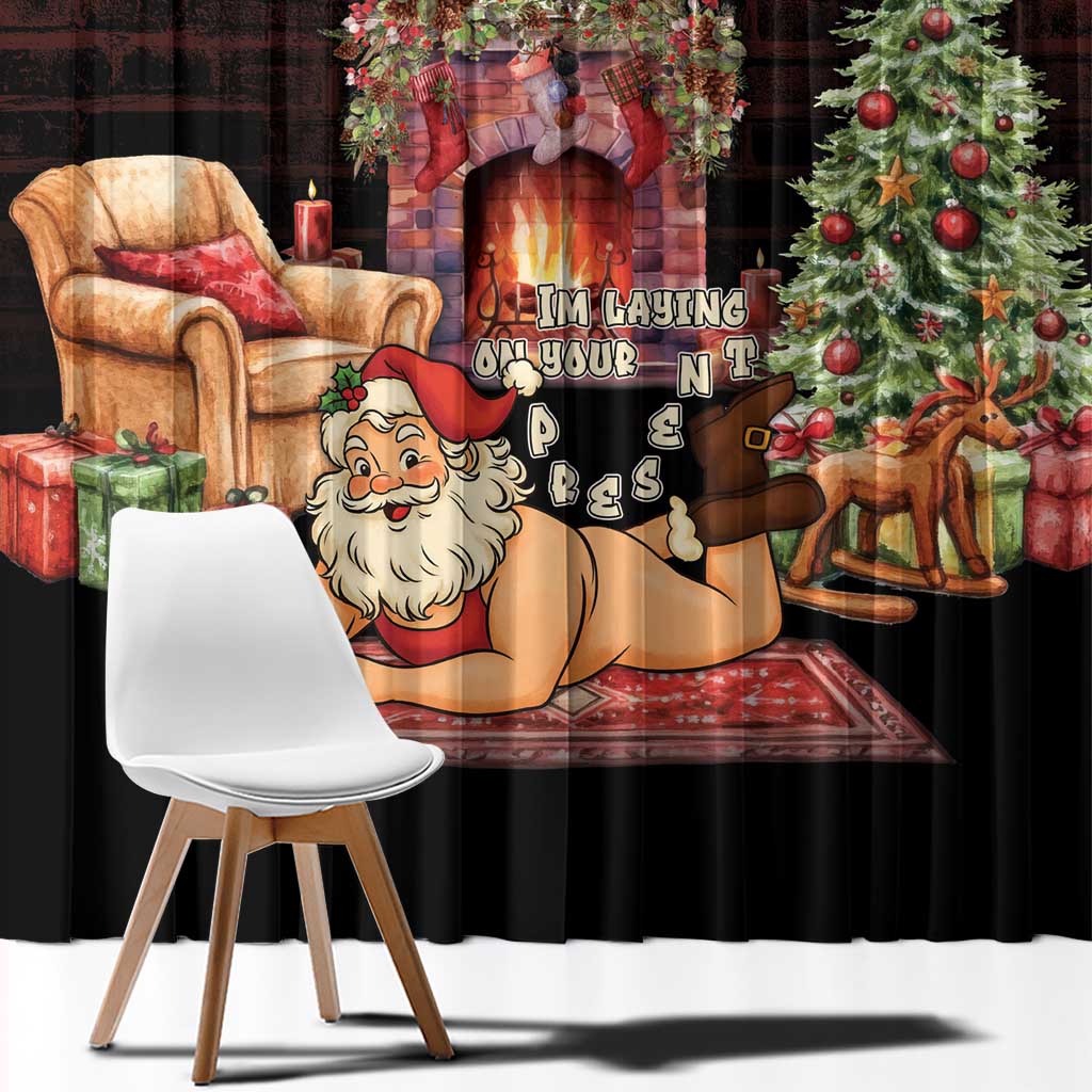 Funny Christmas Window Curtain Naughty Santa Im Laying On Your Present - Wonder Print Shop