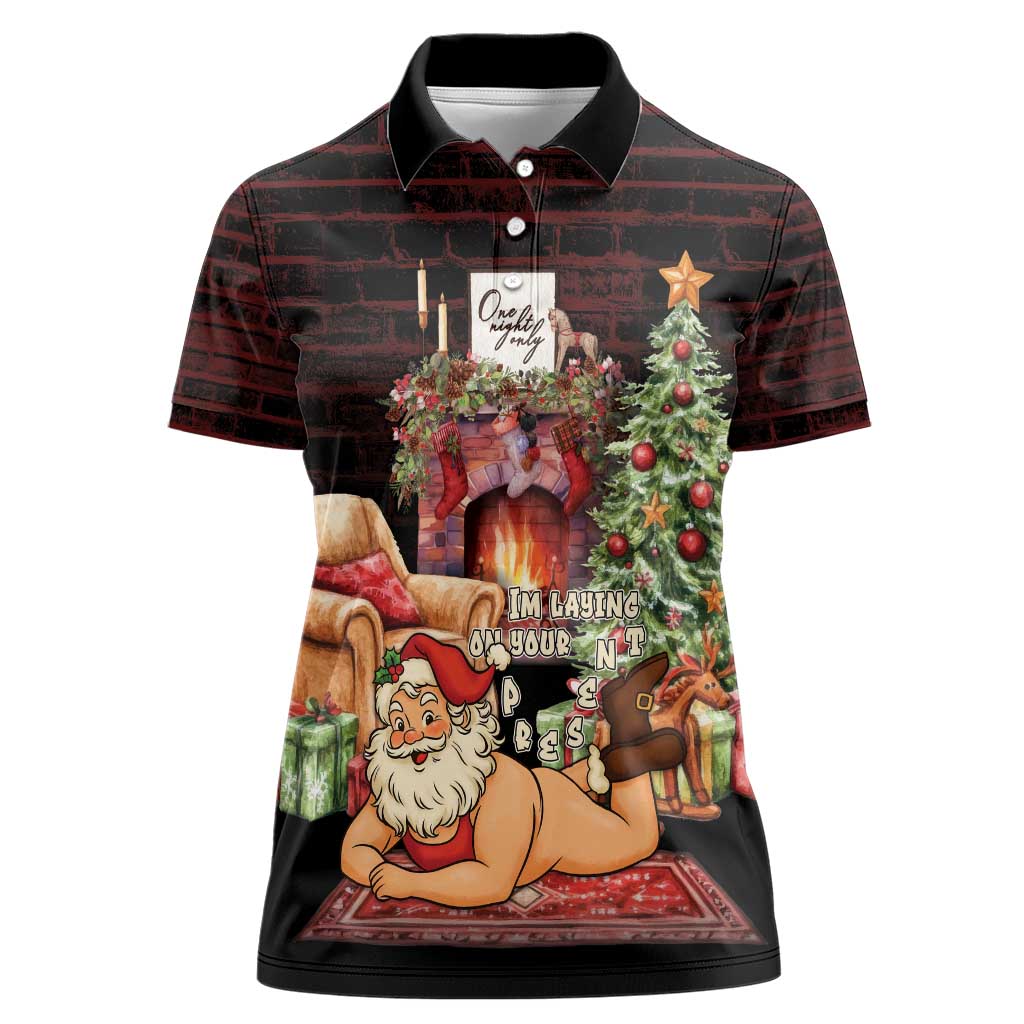 Funny Christmas Women Polo Shirt Naughty Santa Im Laying On Your Present - Wonder Print Shop
