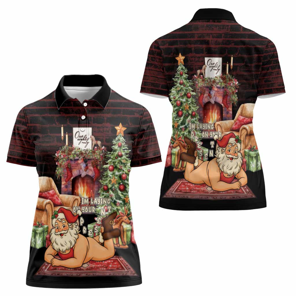 Funny Christmas Women Polo Shirt Naughty Santa Im Laying On Your Present - Wonder Print Shop
