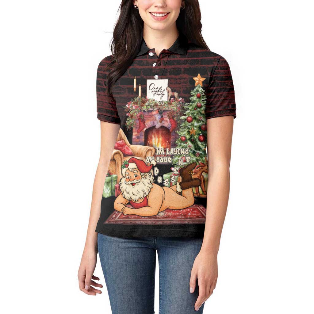 Funny Christmas Women Polo Shirt Naughty Santa Im Laying On Your Present - Wonder Print Shop