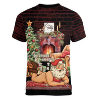 Funny Christmas Women V-Neck T-Shirt Naughty Santa Im Laying On Your Present - Wonder Print Shop