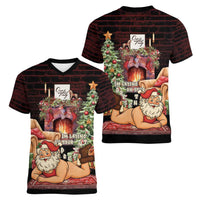 Funny Christmas Women V-Neck T-Shirt Naughty Santa Im Laying On Your Present - Wonder Print Shop