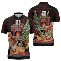 Funny Christmas Zipper Polo Shirt Naughty Santa Im Laying On Your Present - Wonder Print Shop