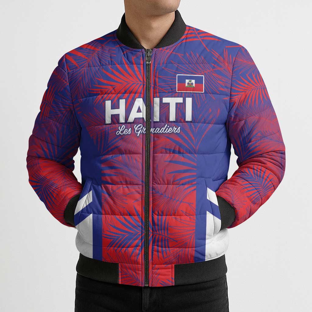 Custom Les Grenadiers Haiti Football Bomber Puffer Jacket Tropical Vibes - Wonder Print Shop