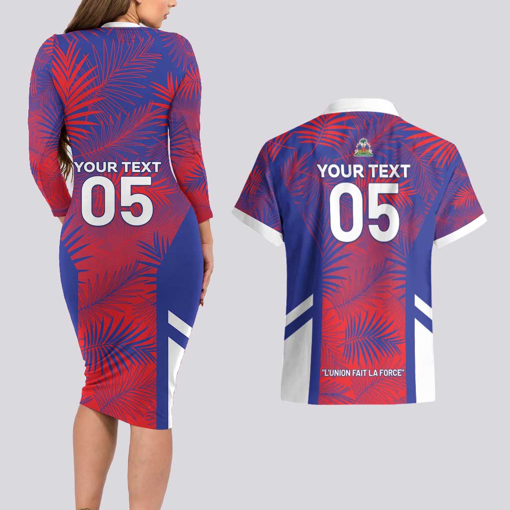 Custom Les Grenadiers Haiti Football Couples Matching Long Sleeve Bodycon Dress and Hawaiian Shirt Tropical Vibes - Wonder Print Shop