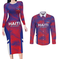Custom Les Grenadiers Haiti Football Couples Matching Long Sleeve Bodycon Dress and Long Sleeve Button Shirt Tropical Vibes - Wonder Print Shop