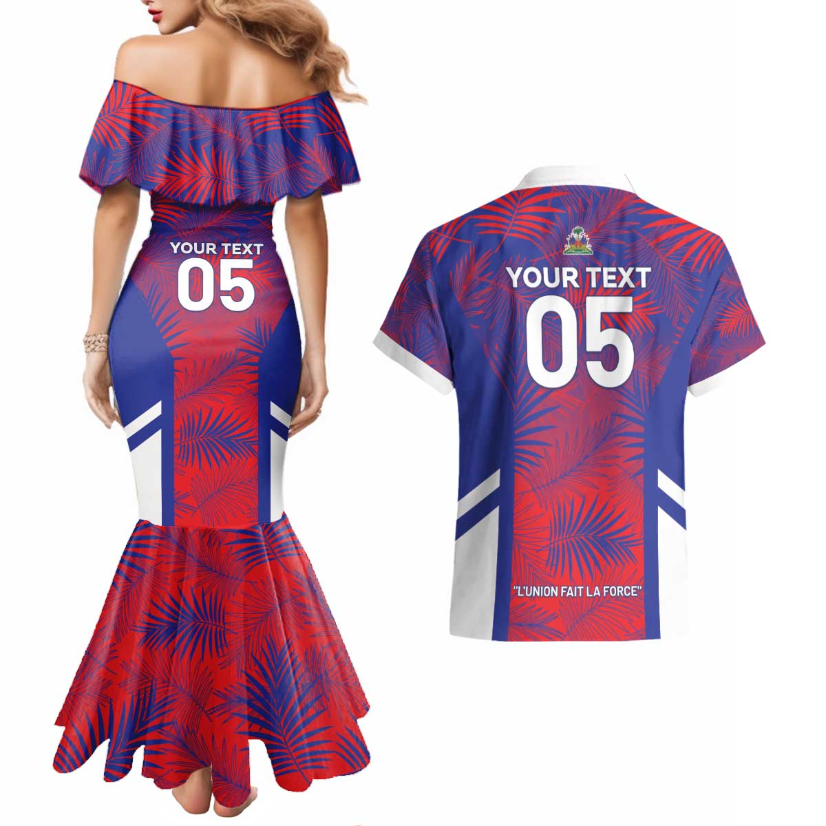 Custom Les Grenadiers Haiti Football Couples Matching Mermaid Dress and Hawaiian Shirt Tropical Vibes - Wonder Print Shop