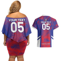 Custom Les Grenadiers Haiti Football Couples Matching Off Shoulder Short Dress and Hawaiian Shirt Tropical Vibes - Wonder Print Shop