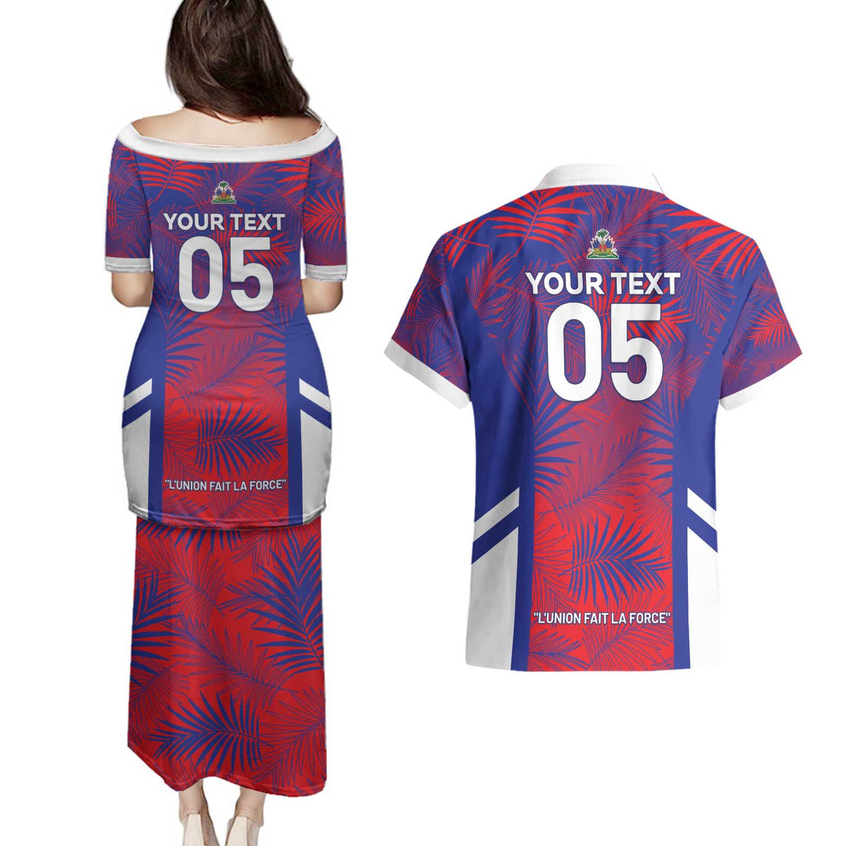 Custom Les Grenadiers Haiti Football Couples Matching Puletasi and Hawaiian Shirt Tropical Vibes - Wonder Print Shop