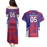 Custom Les Grenadiers Haiti Football Couples Matching Puletasi and Hawaiian Shirt Tropical Vibes - Wonder Print Shop