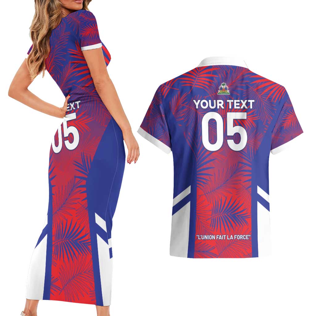 Custom Les Grenadiers Haiti Football Couples Matching Short Sleeve Bodycon Dress and Hawaiian Shirt Tropical Vibes - Wonder Print Shop