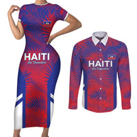 Custom Les Grenadiers Haiti Football Couples Matching Short Sleeve Bodycon Dress and Long Sleeve Button Shirt Tropical Vibes - Wonder Print Shop