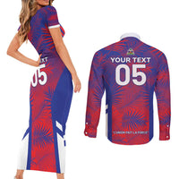 Custom Les Grenadiers Haiti Football Couples Matching Short Sleeve Bodycon Dress and Long Sleeve Button Shirt Tropical Vibes - Wonder Print Shop
