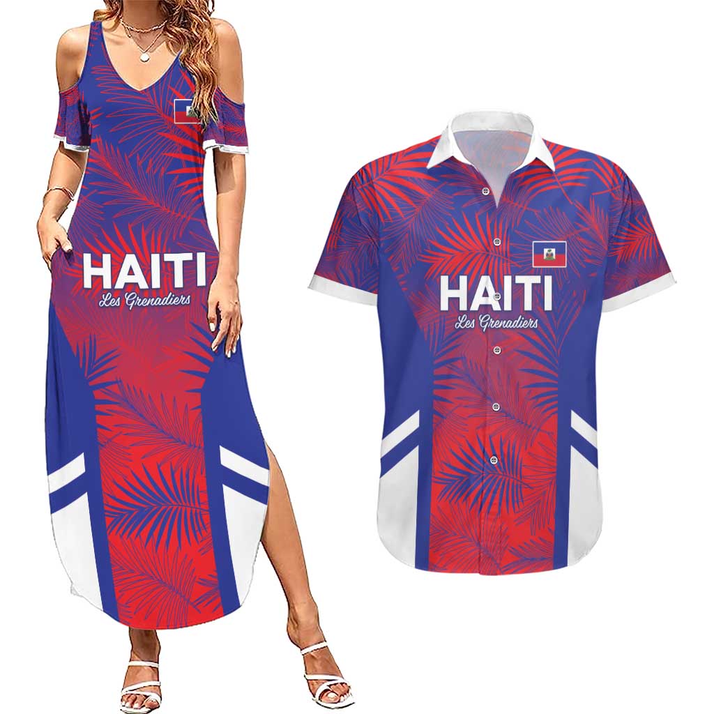 Custom Les Grenadiers Haiti Football Couples Matching Summer Maxi Dress and Hawaiian Shirt Tropical Vibes - Wonder Print Shop