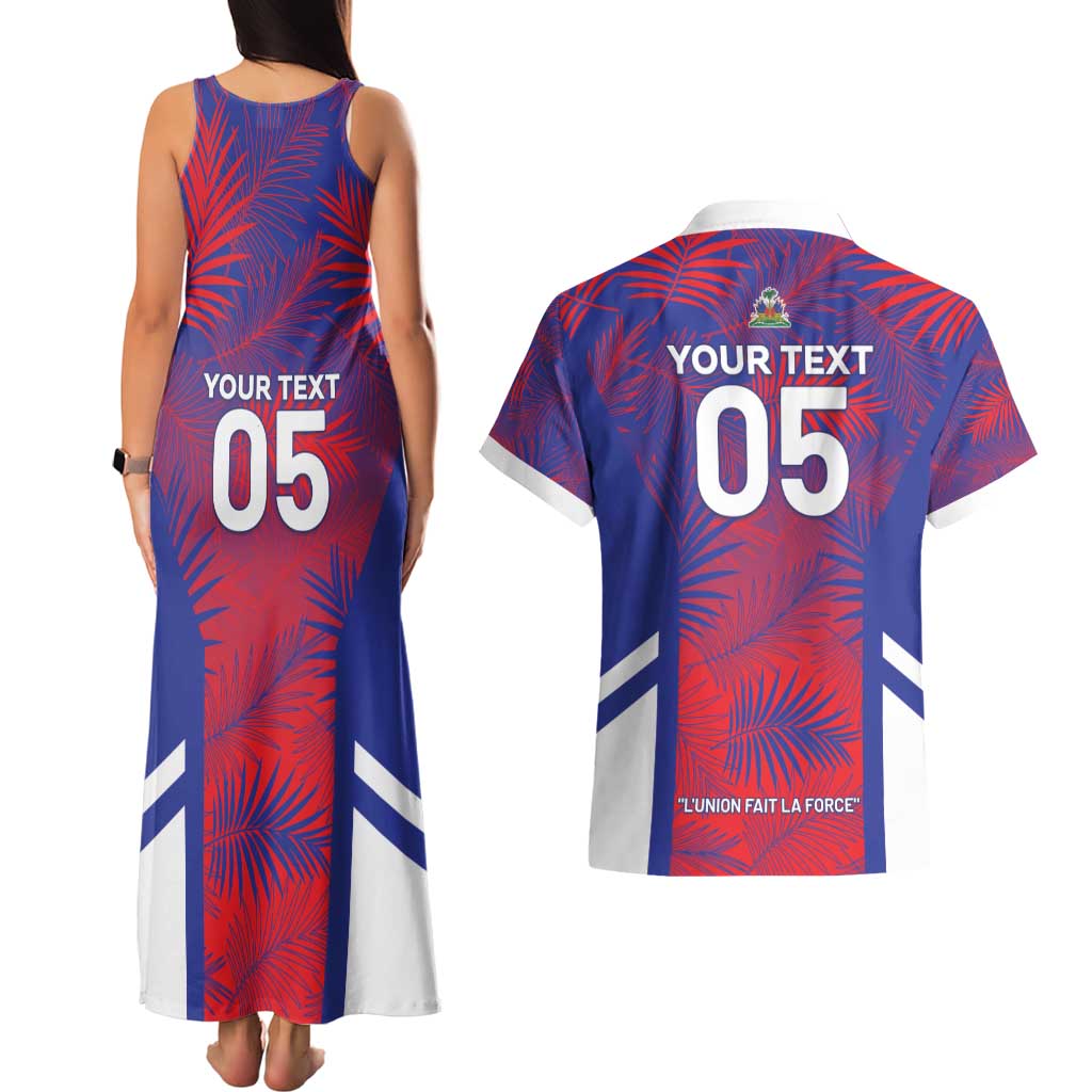 Custom Les Grenadiers Haiti Football Couples Matching Tank Maxi Dress and Hawaiian Shirt Tropical Vibes - Wonder Print Shop