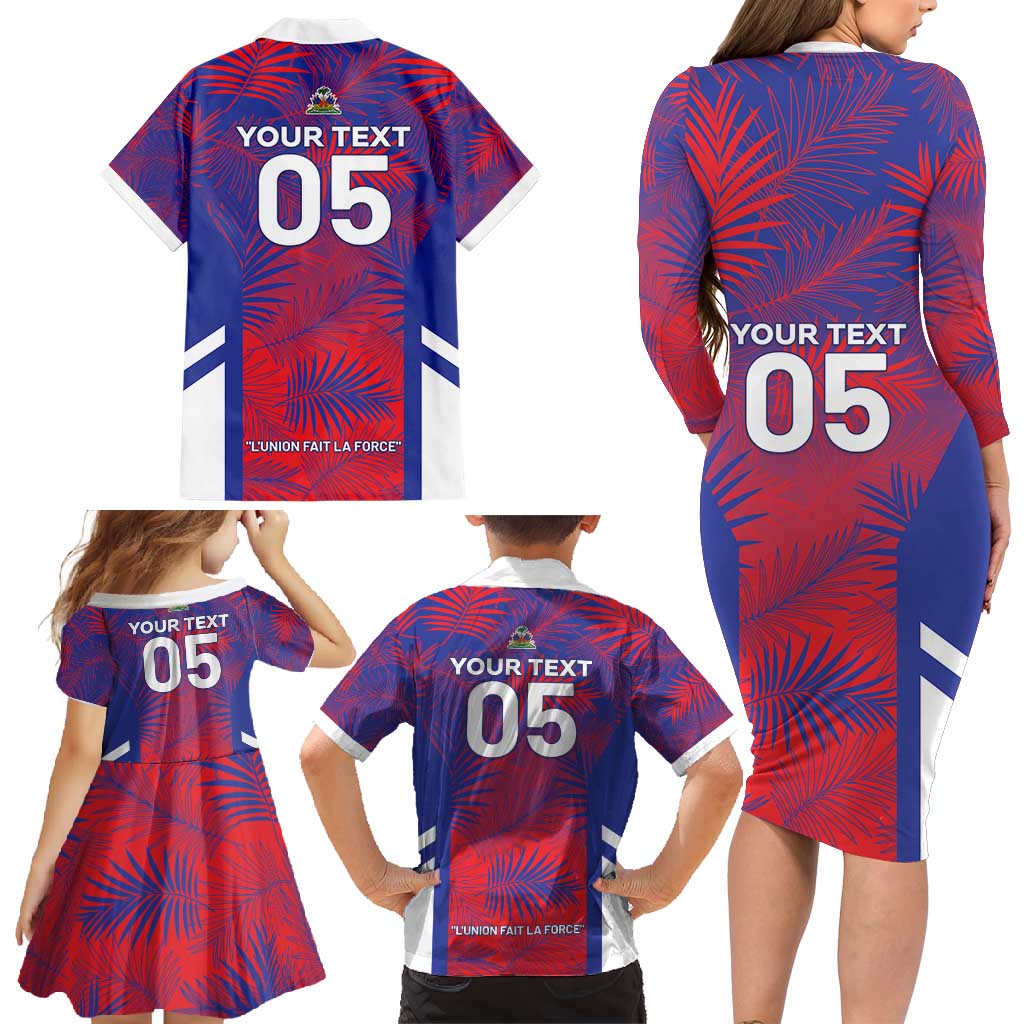 Custom Les Grenadiers Haiti Football Family Matching Long Sleeve Bodycon Dress and Hawaiian Shirt Tropical Vibes - Wonder Print Shop
