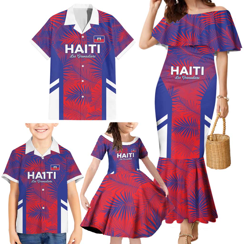 Custom Les Grenadiers Haiti Football Family Matching Mermaid Dress and Hawaiian Shirt Tropical Vibes - Wonder Print Shop