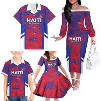 Custom Les Grenadiers Haiti Football Family Matching Off The Shoulder Long Sleeve Dress and Hawaiian Shirt Tropical Vibes - Wonder Print Shop