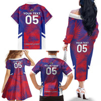 Custom Les Grenadiers Haiti Football Family Matching Off The Shoulder Long Sleeve Dress and Hawaiian Shirt Tropical Vibes - Wonder Print Shop
