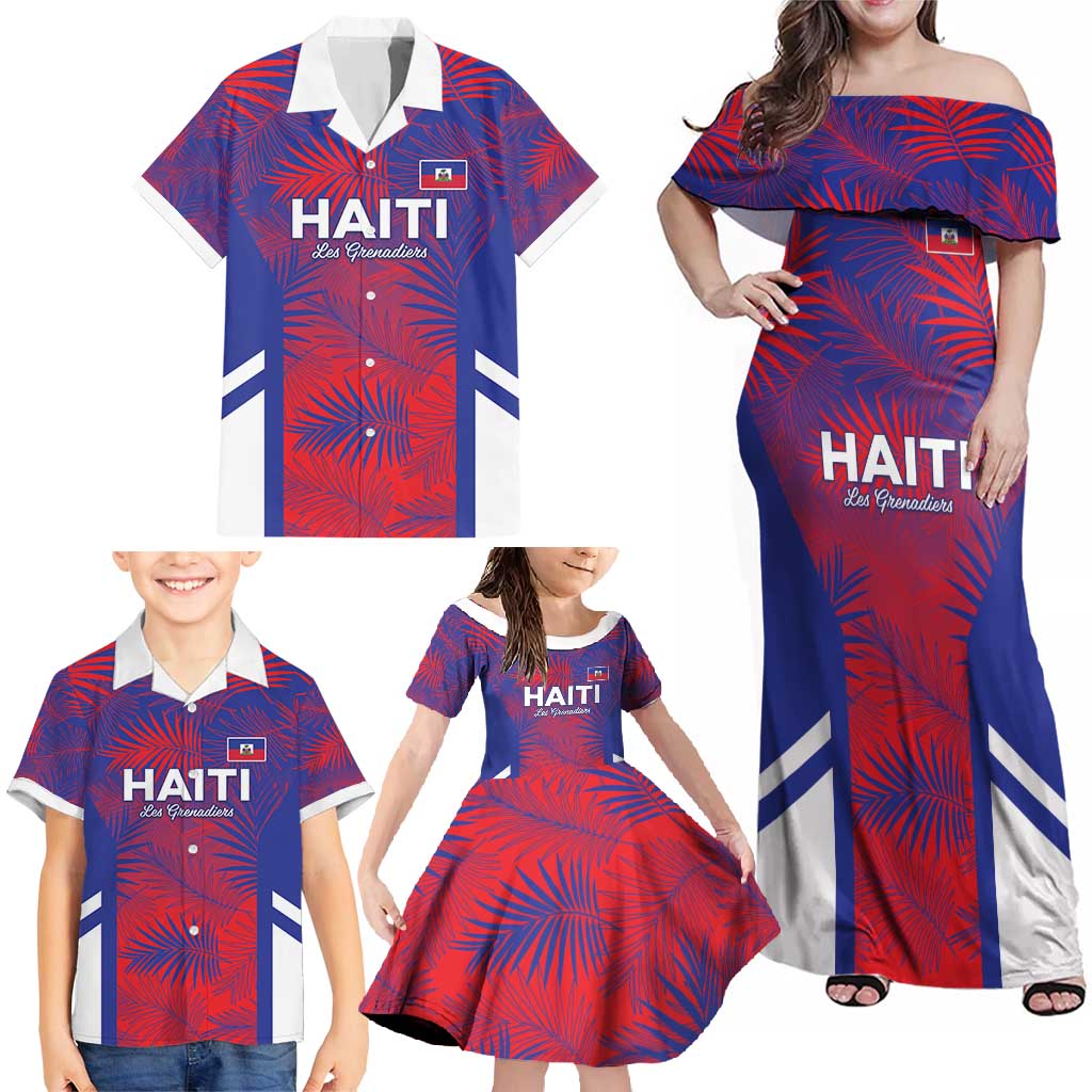 Custom Les Grenadiers Haiti Football Family Matching Off Shoulder Maxi Dress and Hawaiian Shirt Tropical Vibes - Wonder Print Shop