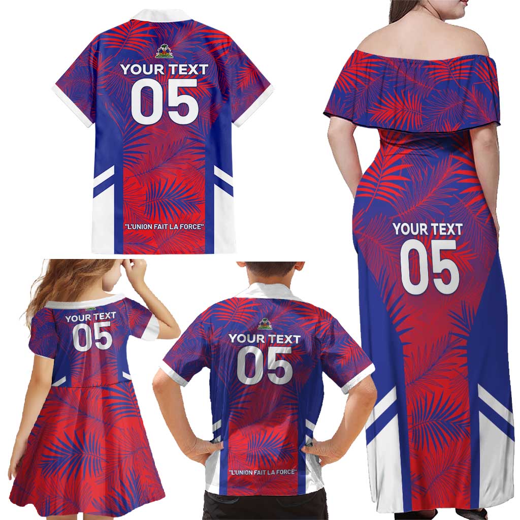 Custom Les Grenadiers Haiti Football Family Matching Off Shoulder Maxi Dress and Hawaiian Shirt Tropical Vibes - Wonder Print Shop