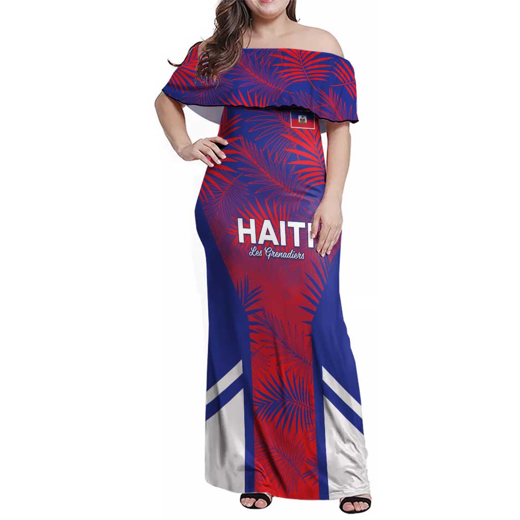 Custom Les Grenadiers Haiti Football Family Matching Off Shoulder Maxi Dress and Hawaiian Shirt Tropical Vibes - Wonder Print Shop