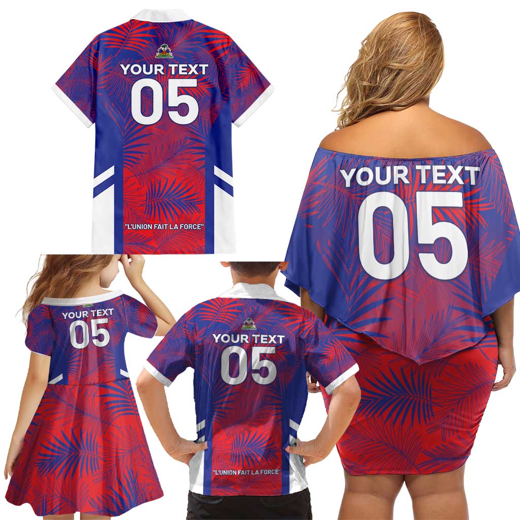 Custom Les Grenadiers Haiti Football Family Matching Off Shoulder Short Dress and Hawaiian Shirt Tropical Vibes - Wonder Print Shop