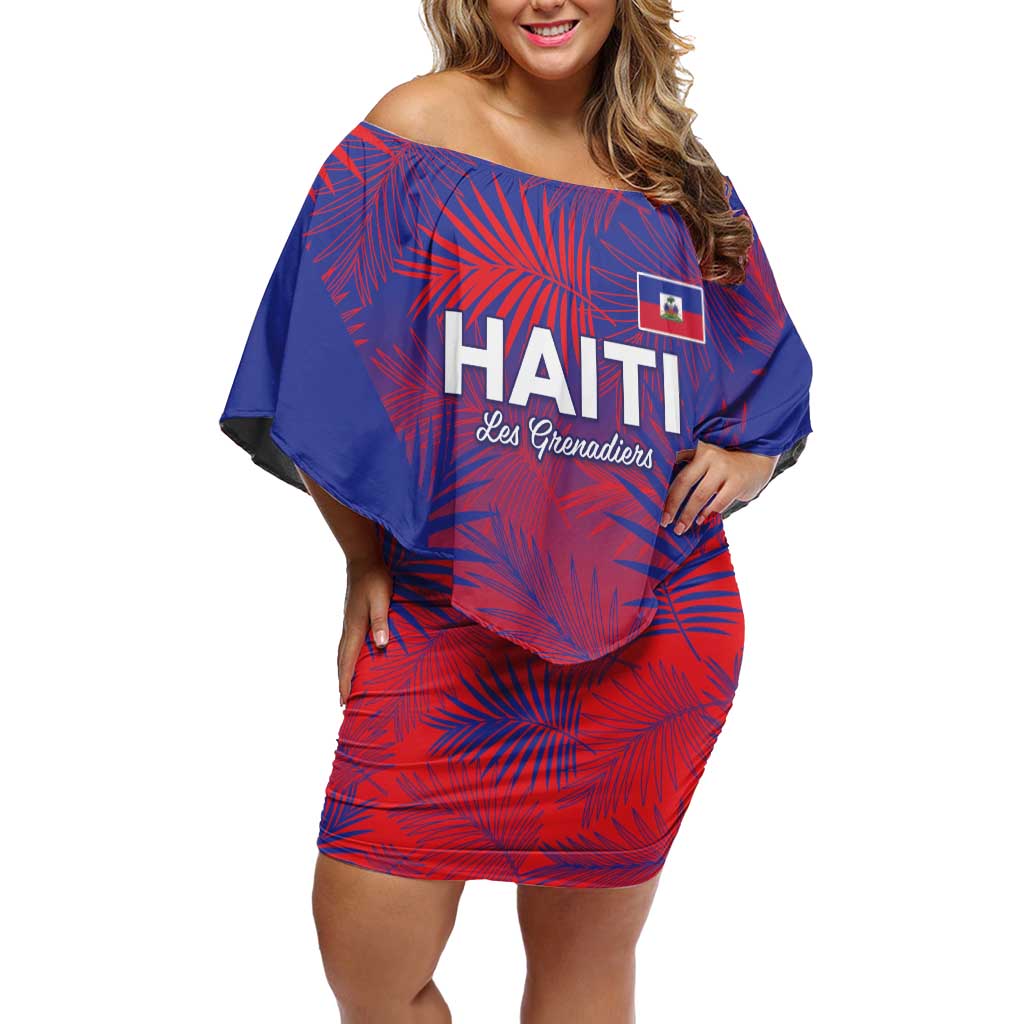 Custom Les Grenadiers Haiti Football Family Matching Off Shoulder Short Dress and Hawaiian Shirt Tropical Vibes - Wonder Print Shop