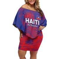 Custom Les Grenadiers Haiti Football Family Matching Off Shoulder Short Dress and Hawaiian Shirt Tropical Vibes - Wonder Print Shop