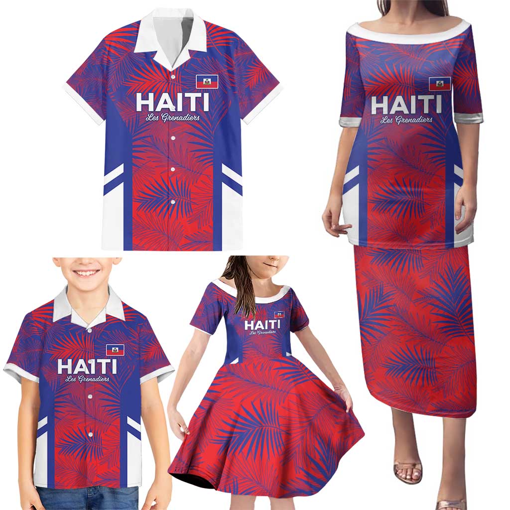 Custom Les Grenadiers Haiti Football Family Matching Puletasi and Hawaiian Shirt Tropical Vibes - Wonder Print Shop