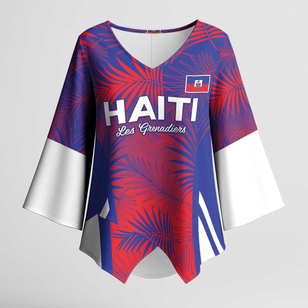 Custom Les Grenadiers Haiti Football Kimono Sleeve Blouse Tropical Vibes - Wonder Print Shop